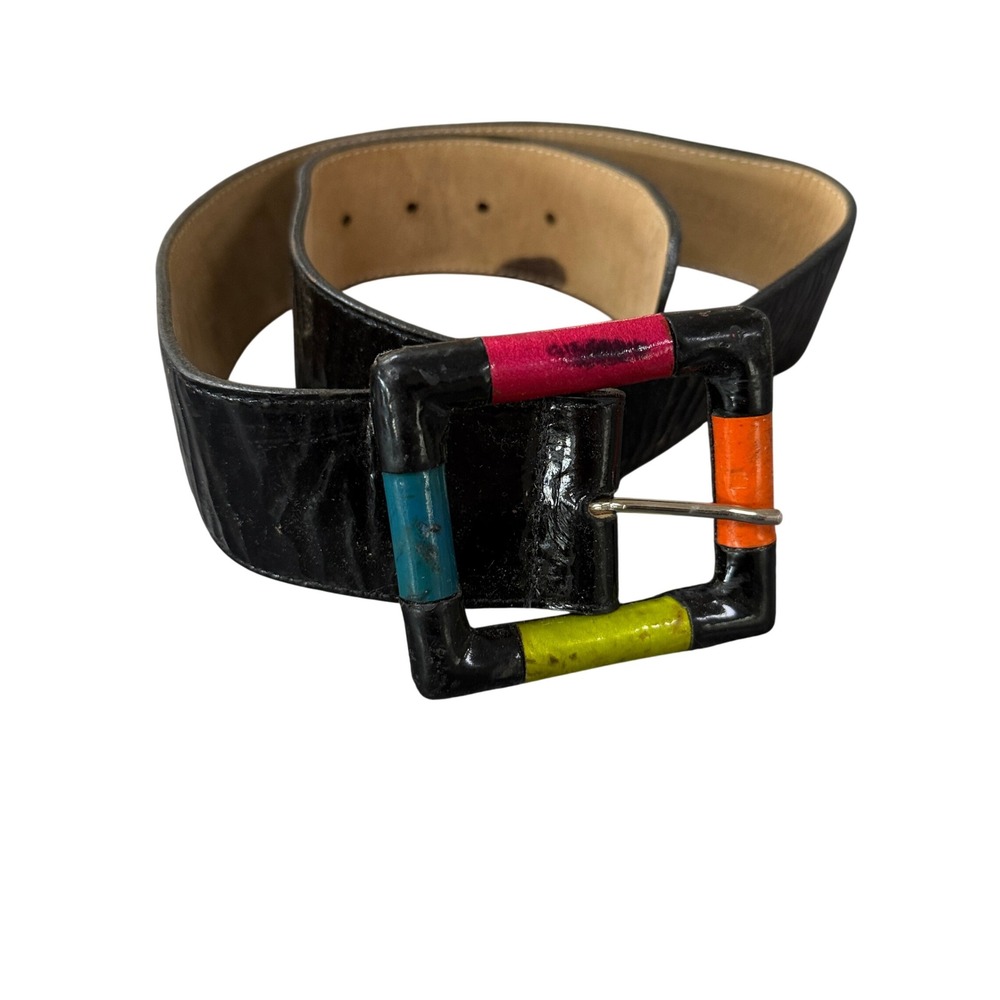Leatherock Belt Womens S30 Black Good Vintage Leather Colorblock Buckle USA